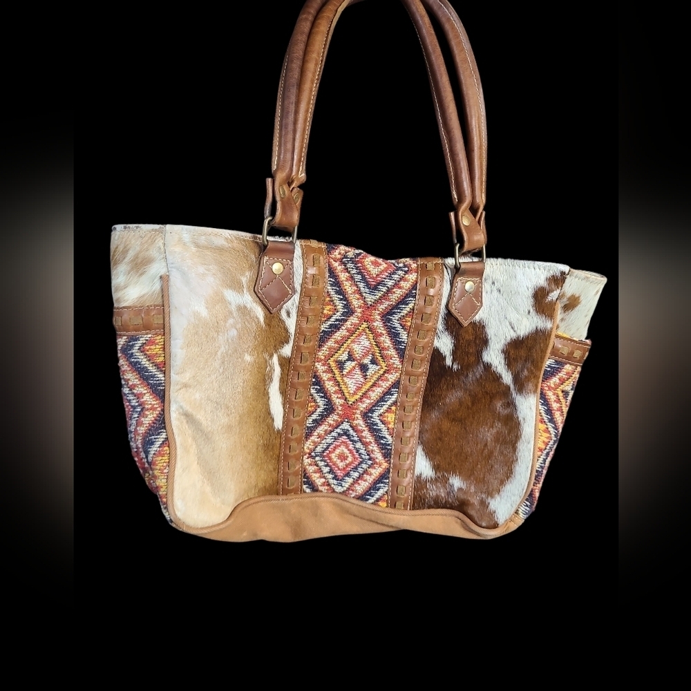 Myra Cowhide Hair And Western Patterned Women's Bag - Picture 1 of 3